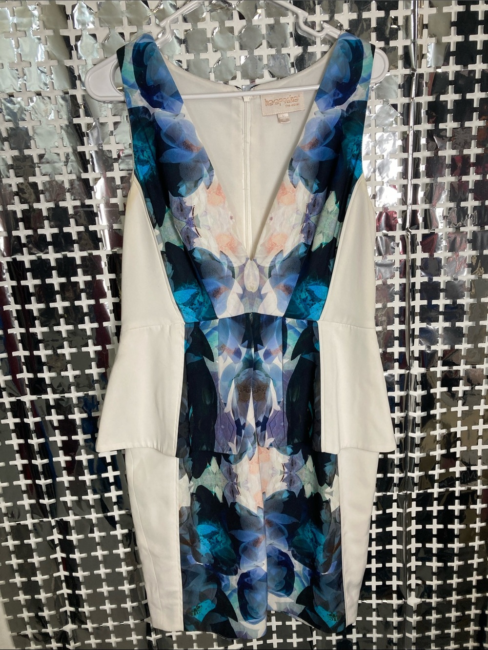 KEEPSAKE the Label White Mini Dress with Blue Floral Panel